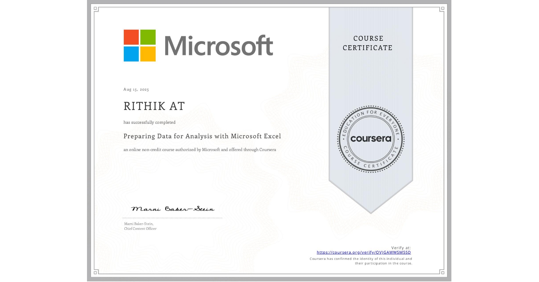 AWS Internship Certificate